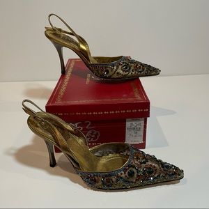 Rene Caovilla slip on jeweled heels New